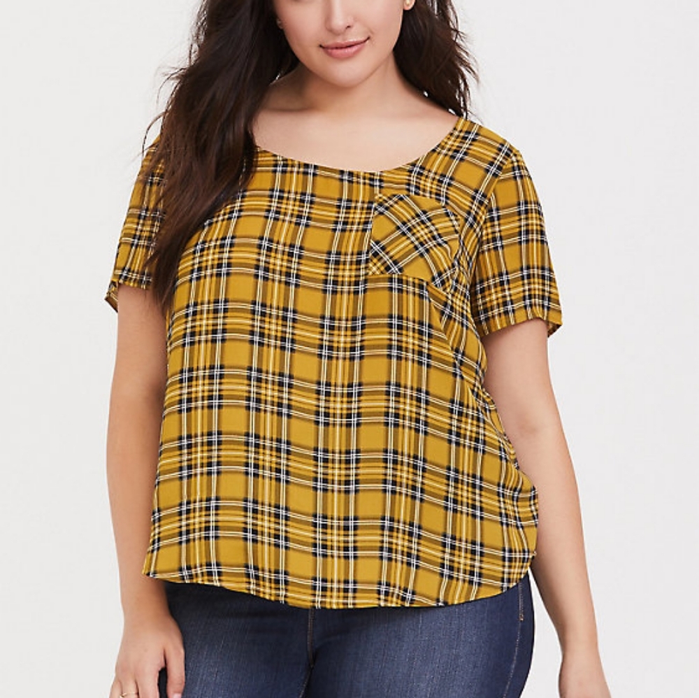 Torrid Yellow Plaid Button-Back Top
